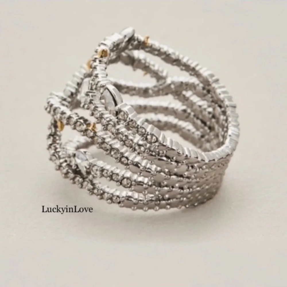 ALEXIS BITTAR • Silver Orbiting Crystal Encrusted Thorny Lace Ring sz 7